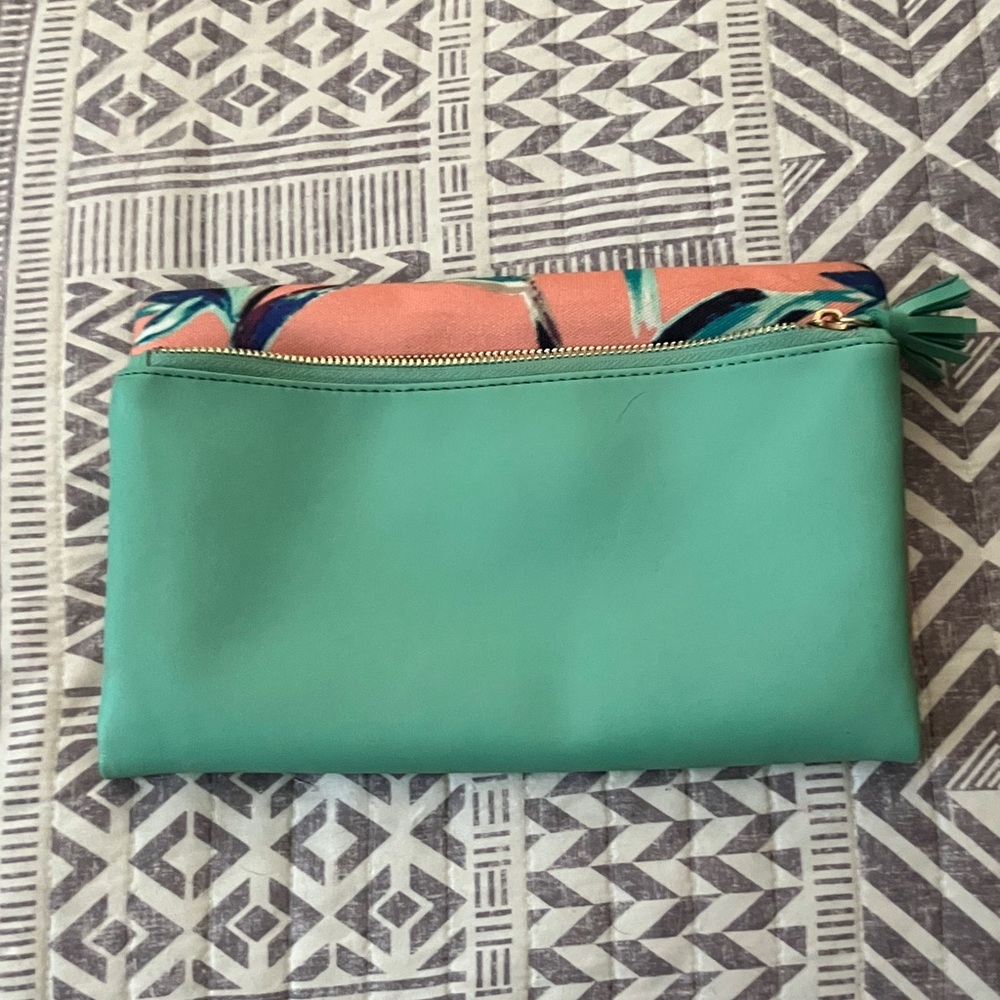 Rachel Pally Teal and Coral Patterned Clutch